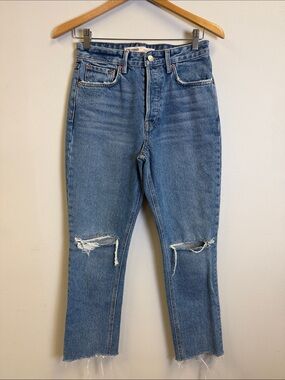 GRLFRND Boyfriend Jeans in Medium Blue with Knee Rips
